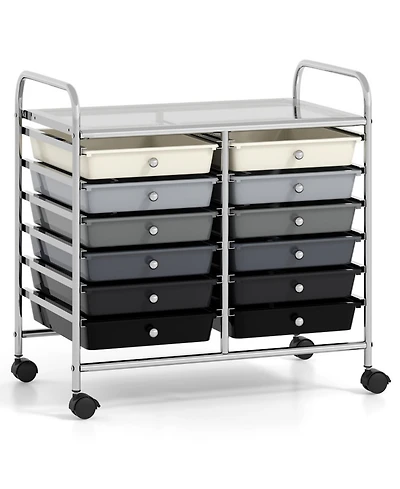 Gouun 12-Drawer Mobile Storage Trolley with Visible Drawers and Dual Push Handles
