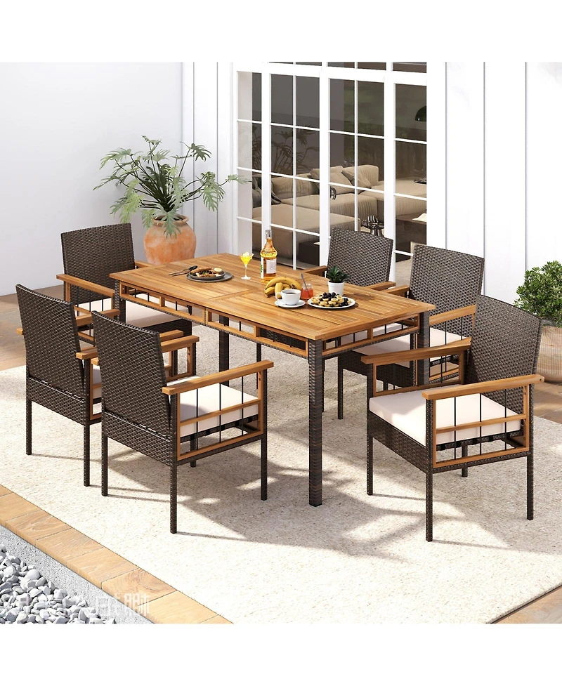 Sugift 63 in Outdoor Dining Table with Acacia Wood Slatted Top
