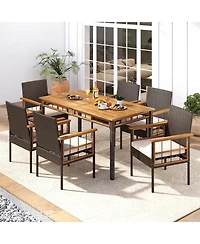 Sugift 63 in Outdoor Dining Table with Acacia Wood Slatted Top