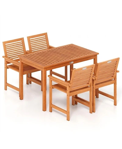 Sugift 5-Piece Outdoor Wood Dining Set with Rectangular Table and Chairs