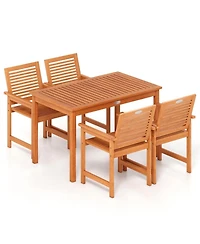 Sugift 5-Piece Outdoor Wood Dining Set with Rectangular Table and Chairs