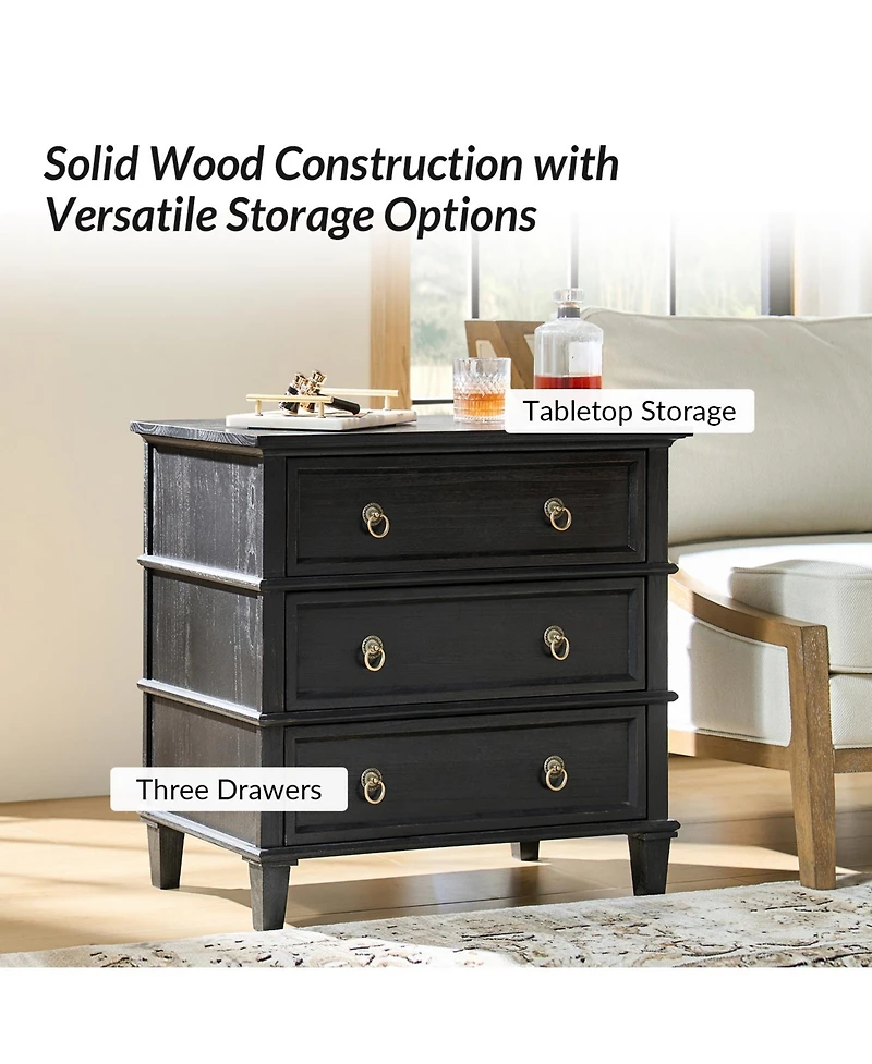 Hulala Home Allisa 28"W 3-Drawer Solid Wood End Table with Built-in Charging Station