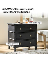 Hulala Home Allisa 28"W 3-Drawer Solid Wood End Table with Built-in Charging Station