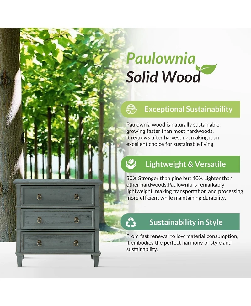 Hulala Home Allisa 28"W 3-Drawer Solid Wood End Table with Built-in Charging Station