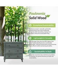 Hulala Home Allisa 28"W 3-Drawer Solid Wood End Table with Built-in Charging Station