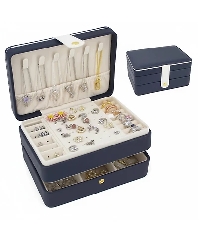 Yigii Double Layers Pu Leather Jewelry Travel Organizer Case for Women Gift