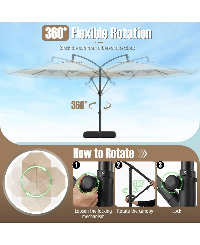 Gouun 10 ft Offset Cantilever Patio Umbrella with Base, Infinite Tilt and 360 Rotation