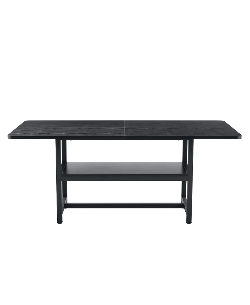Rainsken 71" Rectangular Kitchen Dining Table with Storage Shelf, Practical Mdf Wood Table and Metal Legs for Home Dining Area
