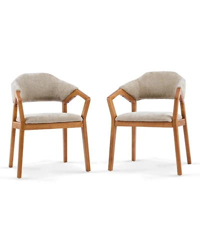 Rainsken Wooden Arm Dining Chairs Set of 2, Soft Chenille Upholstered Seat with Curved Backrest for Compact Dining Areas