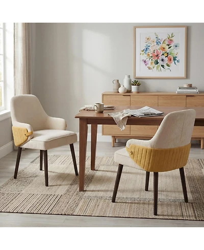 Rainsken Indoor Dining Chair Set of 2, Two-Tone Fabric Armchair with Sturdy Frame and Curved Backrest for Dining Room, Living Area