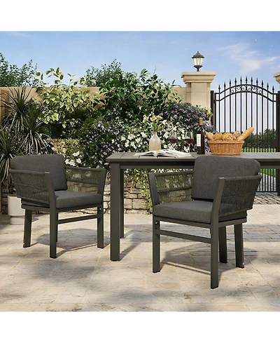Rainsken 2-Piece All-Weather Patio Dining Chairs, Sturdy Aluminum Frame and Comfort Cushion, for Garden and Deck
