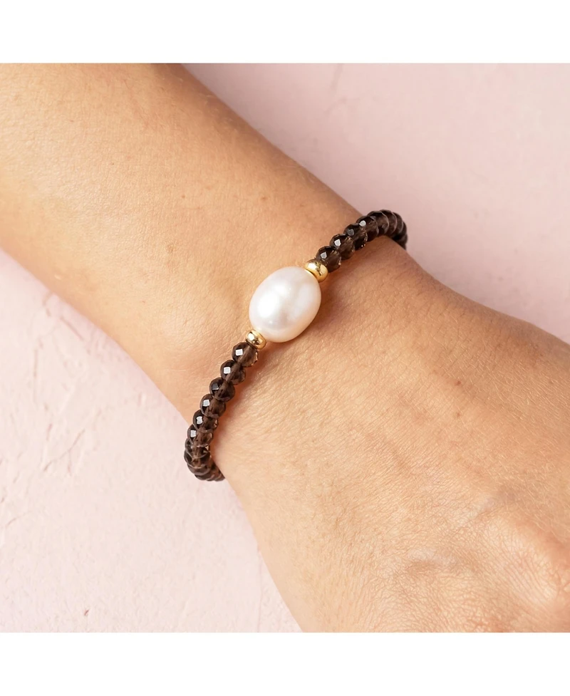 The Lovery Smoky Quartz Bead Pearl Bracelet 14K Gold