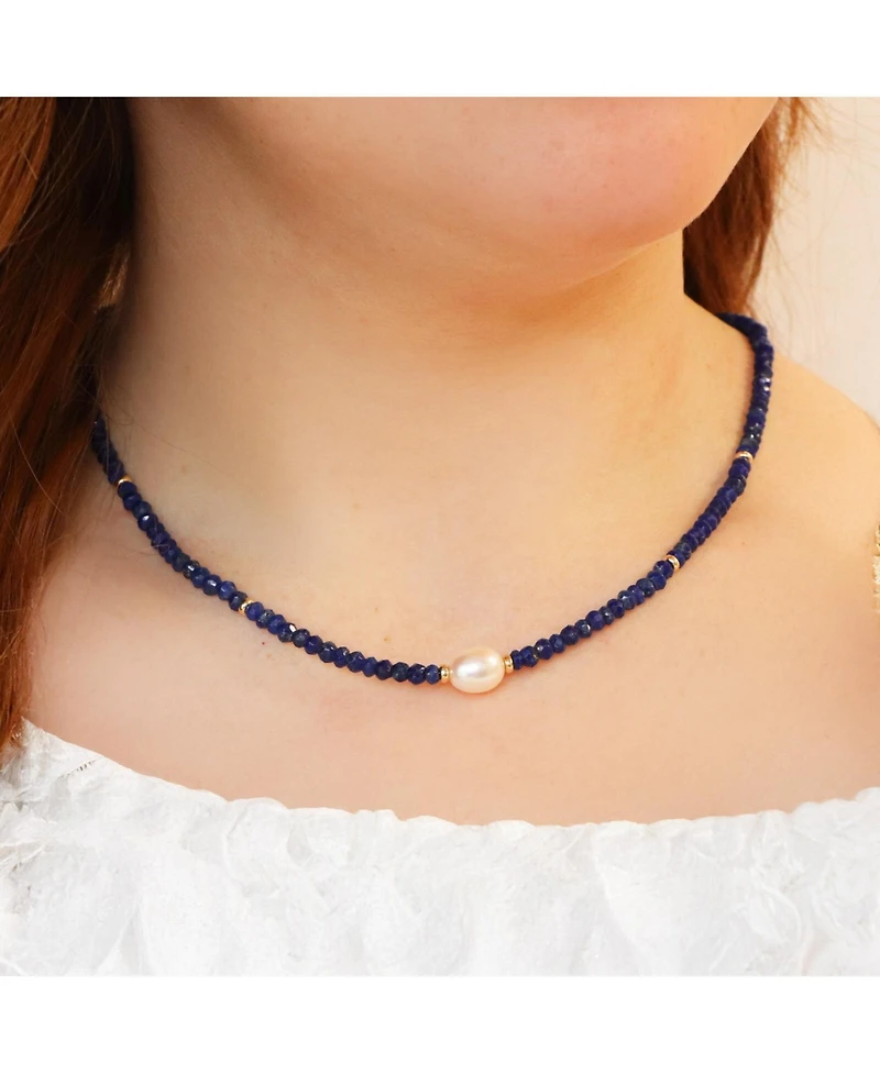 The Lovery Lapis Bead Pearl Necklace 14K Gold