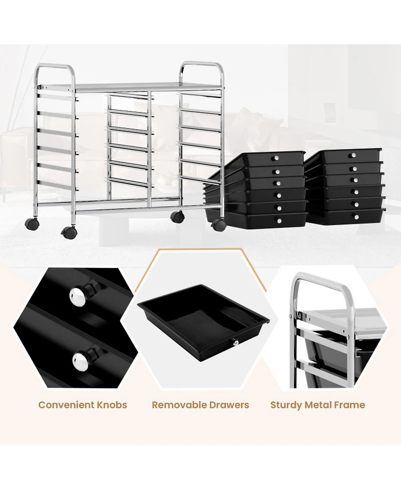 Gouun Steel-Frame 12-Drawer Rolling Organizer with Locking Casters for Home and Office