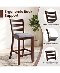 Gymax Bar Stools Set of 2 Upholstered Counter Height Barstools w/ Padded Seat Footrest and Backrest Farmhouse