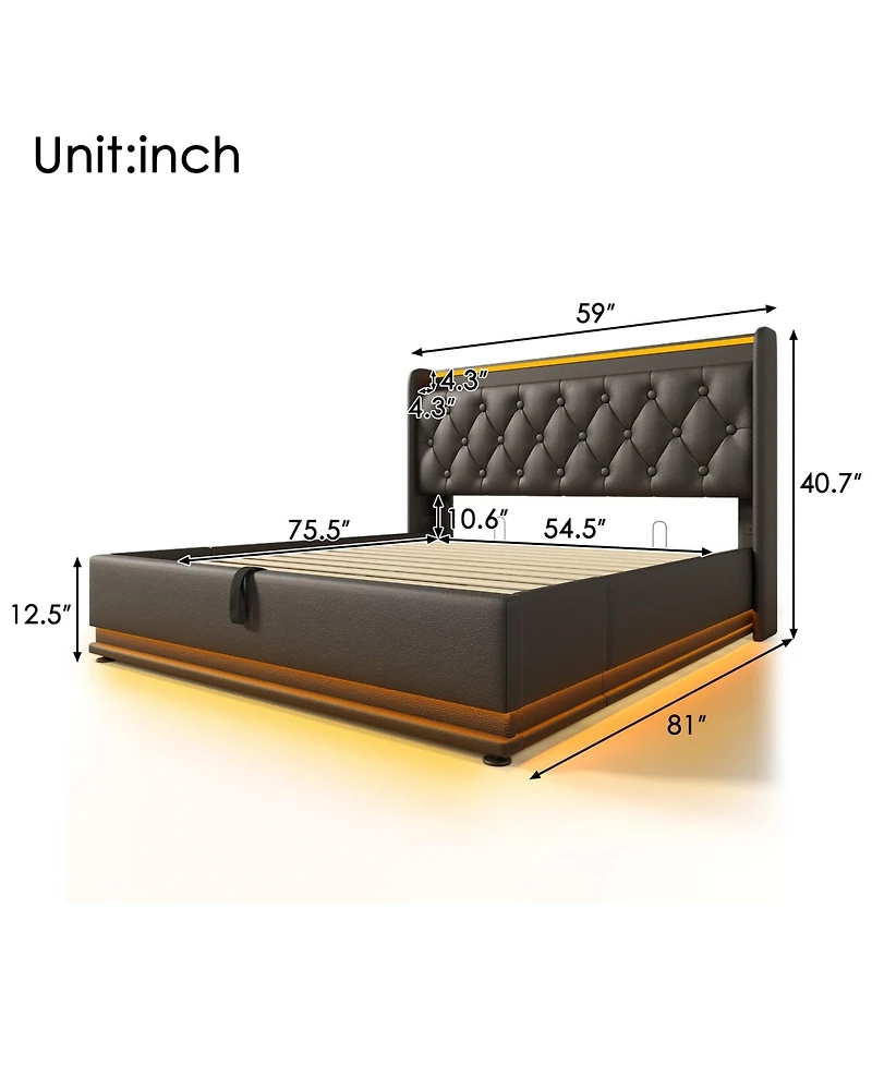 Lucky One Full size Upholstered bed, 360 surround Led function, Buttons/Apps/Remote Control