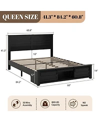 Lucky One Queen Bed Frame with Upholstered Headboard and Wood Platform