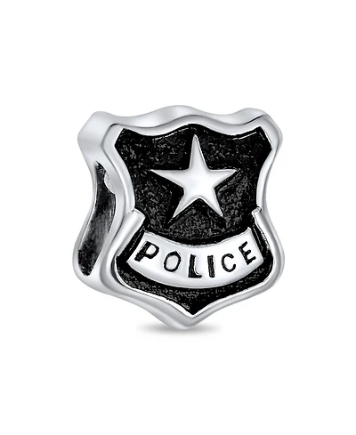 Bling Jewelry Serve Protect Officer Shield Badge Charm Bead .925 Sterling Silver For Bracelet