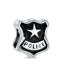 Bling Jewelry Serve Protect Officer Shield Badge Charm Bead .925 Sterling Silver For Bracelet