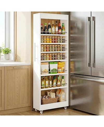 Tribesigns 73" Tall Slim Storage Cart on Wheels, 7-Tier Narrow Pantry Cabinet, Rolling Skinny Spice Rack Organizer Next to Fridge