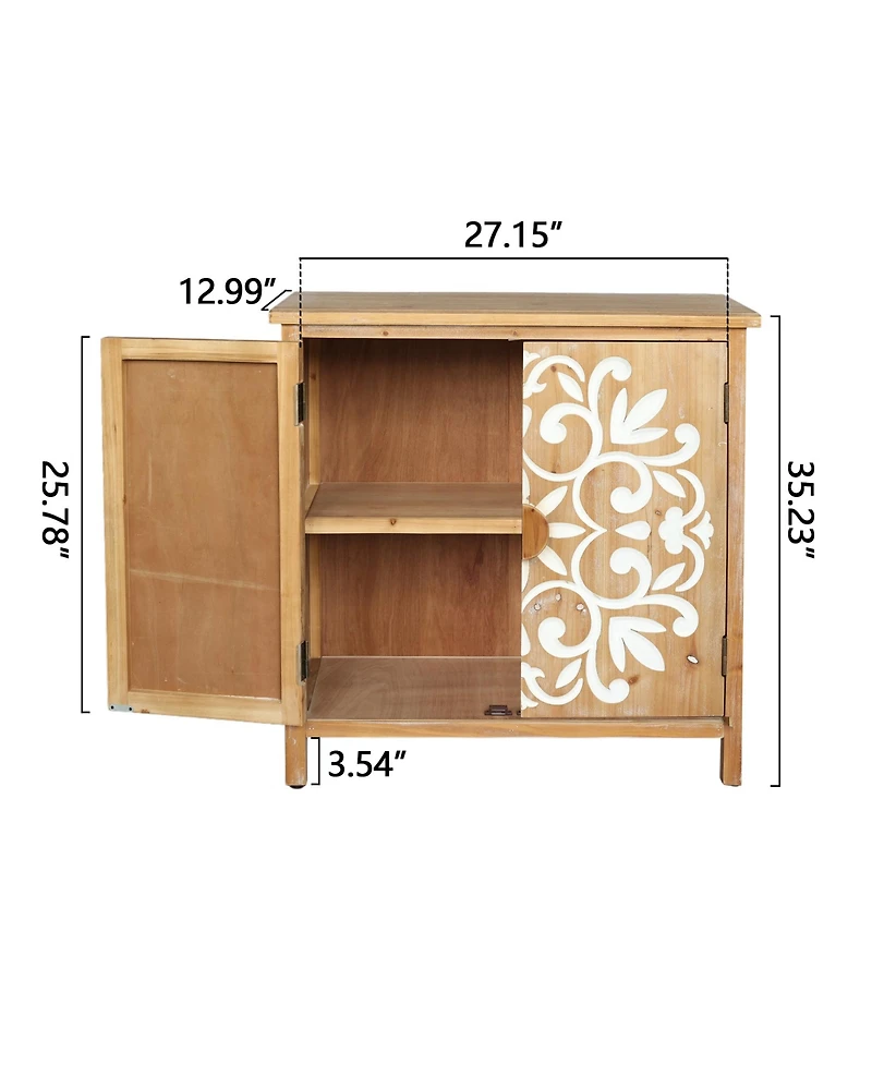 Flynama Rustic Wooden Accent Cabinet Floral Carved 2 Door Storage For Living Room Entryway