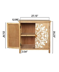 Flynama Rustic Wooden Accent Cabinet Floral Carved 2 Door Storage For Living Room Entryway