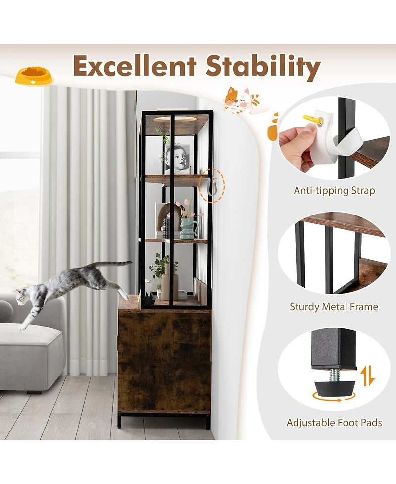 Cozito Cat Litter Box Enclosure 3-Tier 61 in Shelves Scratcher