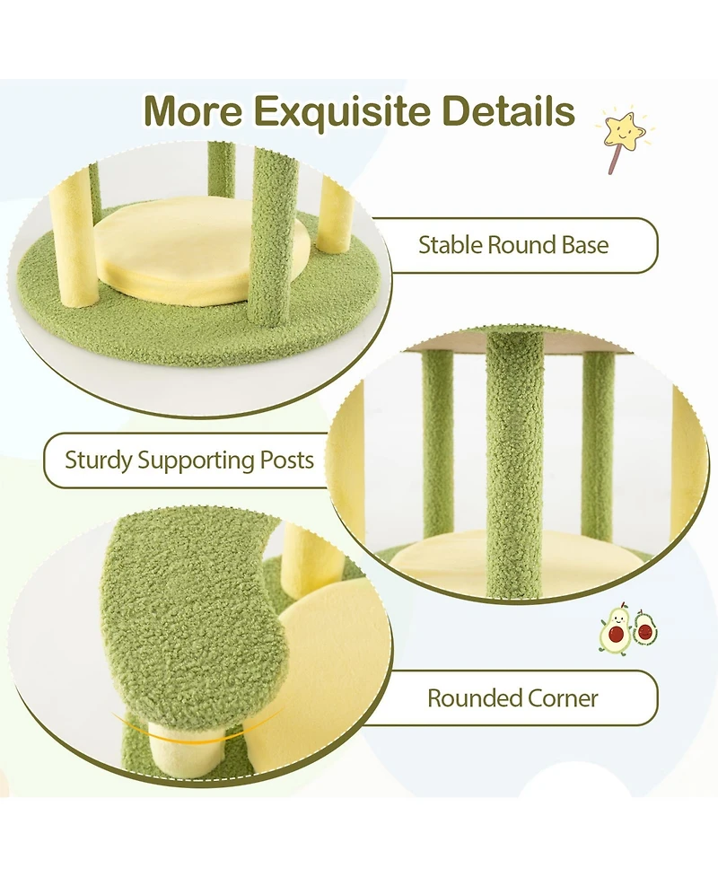 Cozito Cat Tower Avocado Theme with Wide Perch and Basket