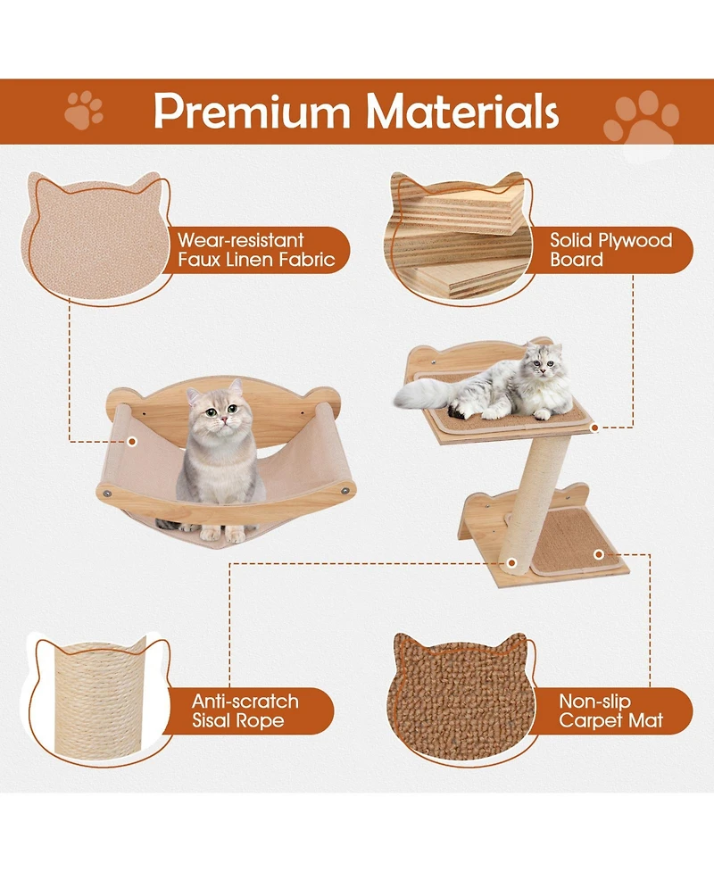 Cozito Cat Wall Furniture Set of 4 with Hammock and Perch