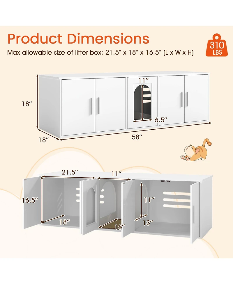 Cozito Cat Litter Box Enclosure 58 in Double Room Sisal Mat