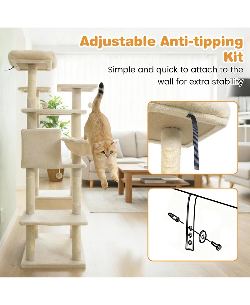 Cozito Cat Tree 63 inch Tall for Indoor Cats with Multi-Level Tower