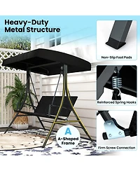 Gouun 3-Person Canopy Porch Swing with Stand, Wicker Seat Back, 1000 lbs Capacity, 75.5 x 65 in