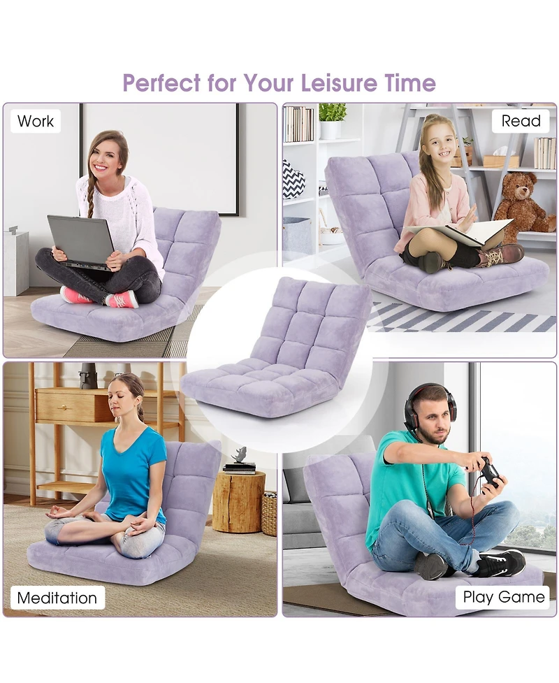 Gouun 14-Position Adjustable Floor Chair with Velvet Cushion and Foldable Design