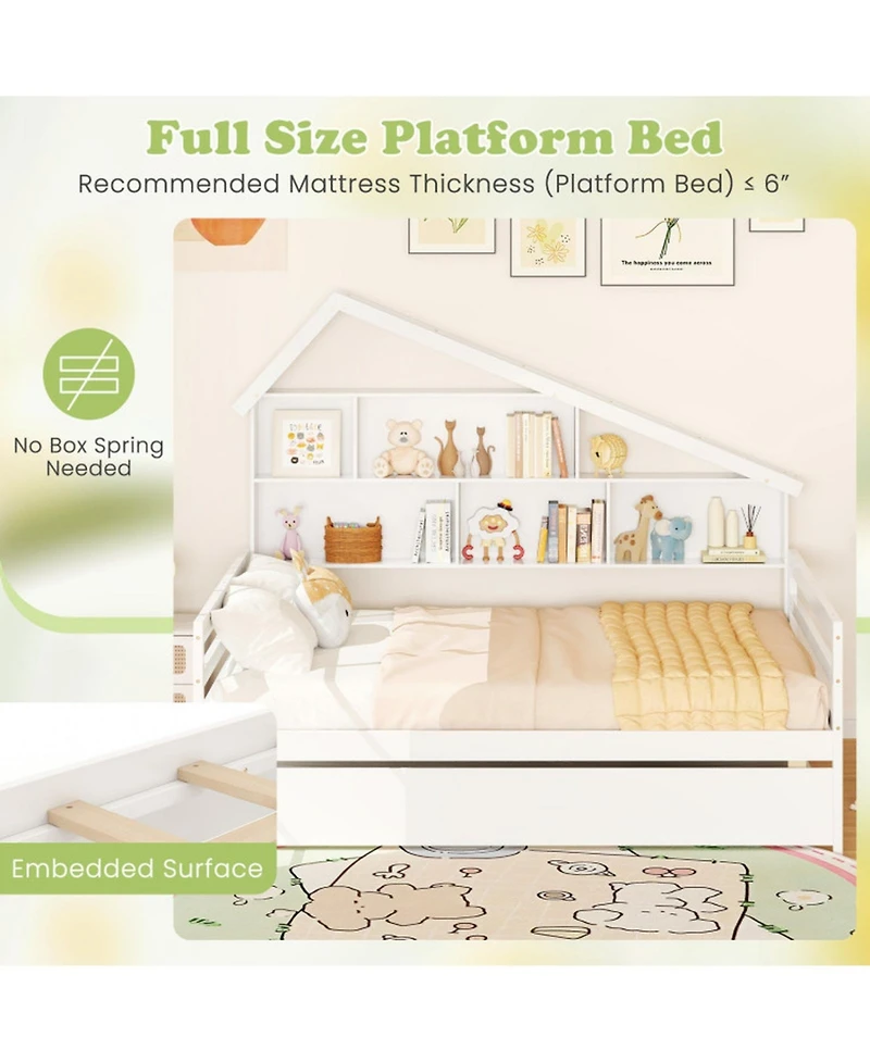 Gouun Full Kids House Bed Frame with Safety Rails