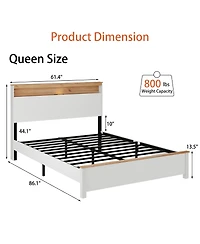 Lucky One Queen Bed Stand With Charging Station All -Wood Bed Frame