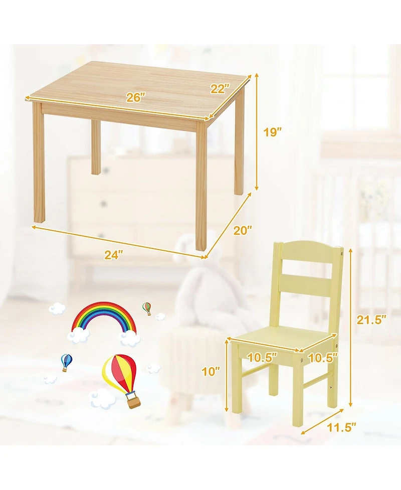 Sugift 5 pcs Kids Pine Wood Multicolor Table Chair Set