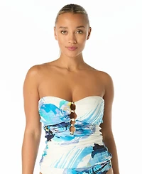 Carmen Marc Valvo Women's Amorphic Bead Trim Bandeau Neck One-Piece Swimsuit