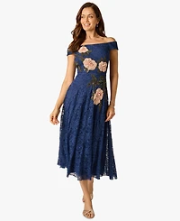 Adrianna Papell Women's Off-The-Shoulder Embellished Midi Dress