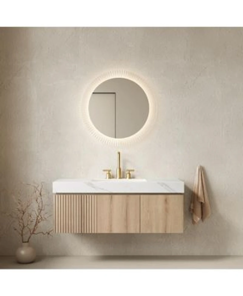 Sillysis Wall Mounted Bathroom Vanity With Carrara Sintered Stone Top Ceramic Sink Soft Close Cabinet Pre Assembled