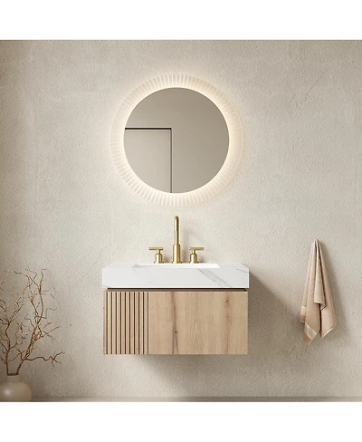 Sillysis Wall Mounted Bathroom Vanity with Carrara Sintered Stone Top, Ceramic Sink, Soft Close Cabinet, Pre-assembled