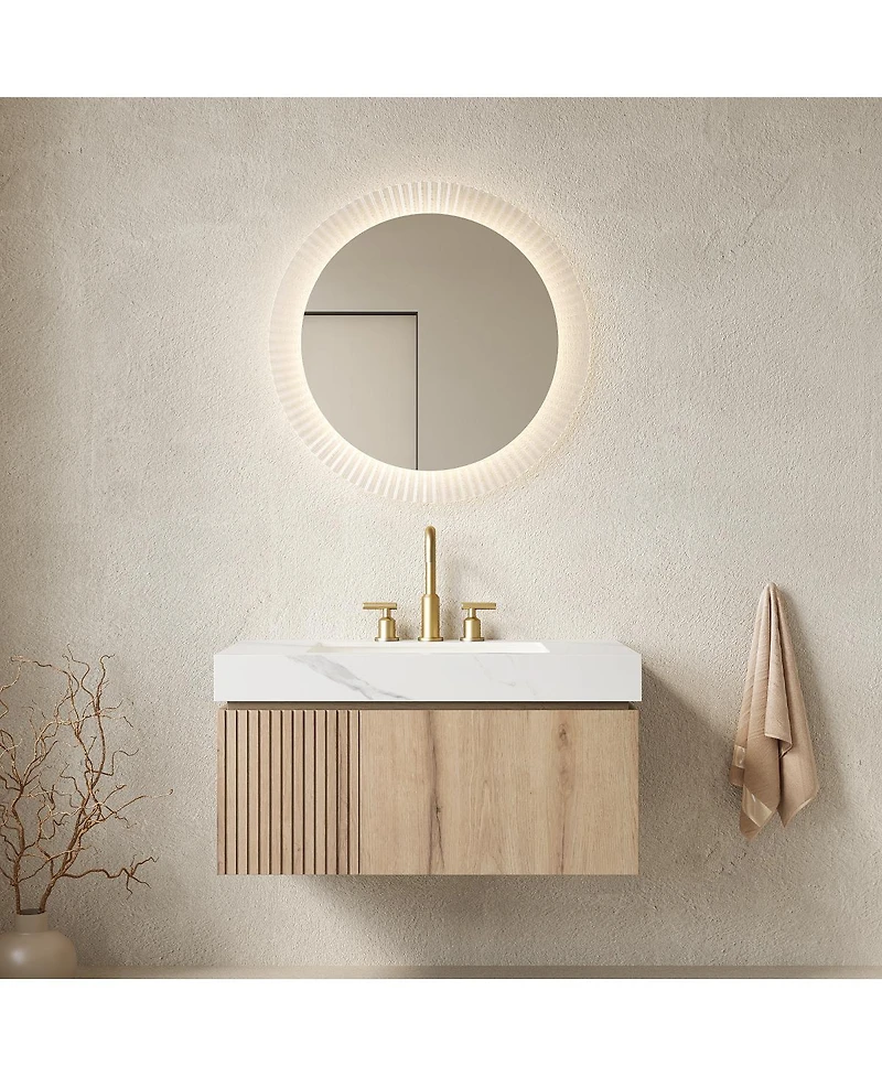 Sillysis Wall Mounted Bathroom Vanity with Carrara Sintered Stone Top, Ceramic Sink, Soft Close Cabinet, Pre-assembled