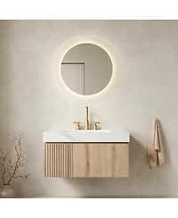 Sillysis Wall Mounted Bathroom Vanity with Carrara Sintered Stone Top, Ceramic Sink, Soft Close Cabinet, Pre-assembled