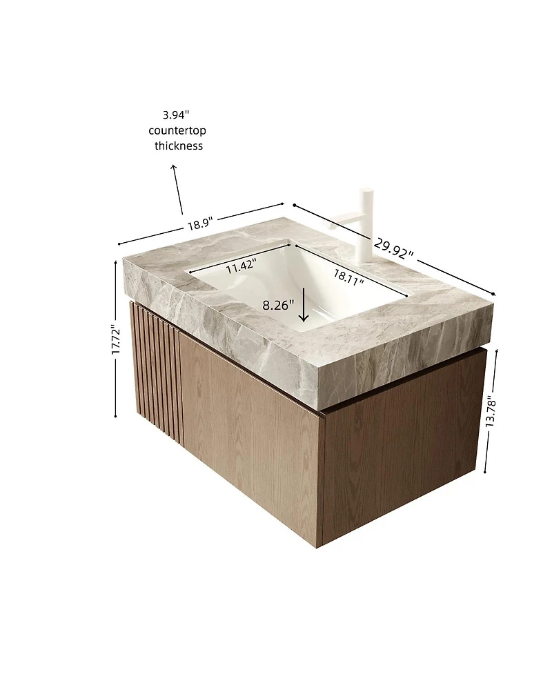 Sillysis Inch Italian Wall Mount Bathroom Vanity with Sintered Stone Countertop, Ceramic Sink, Soft Close Cabinet