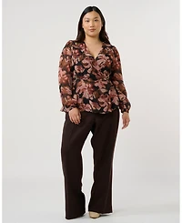 Estelle Plus Natalia Floral V-Neck Long Sleeve Peplum Top