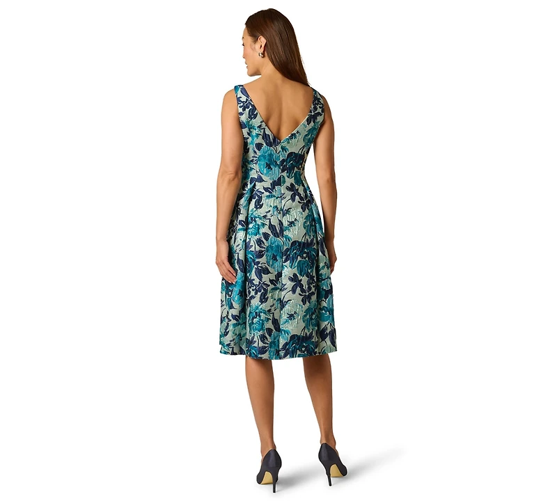 Adrianna Papell Women's Printed Metallic Boat Neck Dress