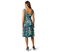 Adrianna Papell Women's Printed Metallic Boat Neck Dress