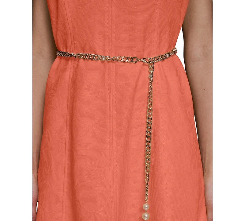 Karl Lagerfeld Paris Women's Collared Chain Belt Midi Dress