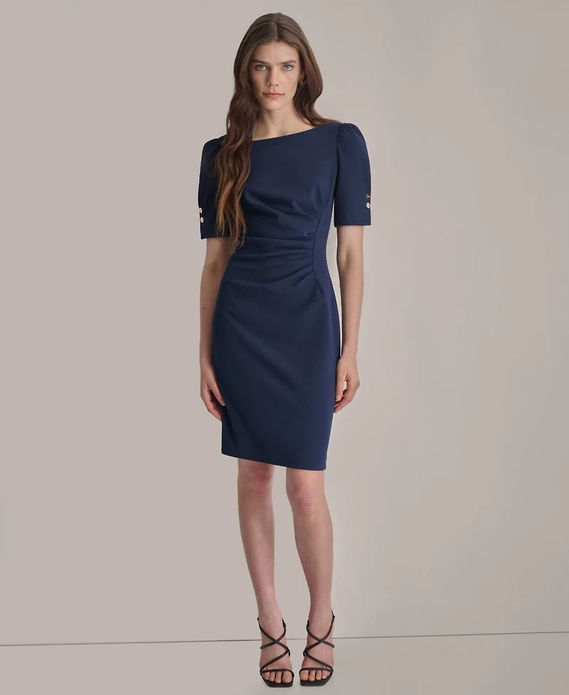 Dkny Petite Ruched Jewel Neck Sheath Dress