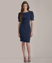 Dkny Petite Ruched Jewel Neck Sheath Dress