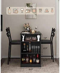 gaomon 2-4 Person Durable Bar Table Set with 16" Wide Cushions and Flip-Top Extension, for Dining